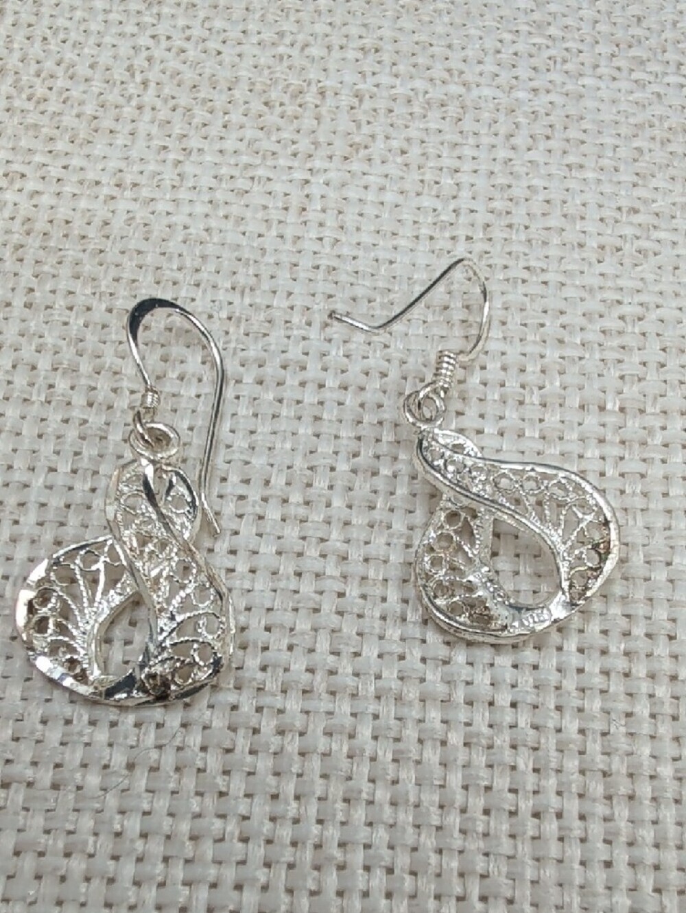 Vintage Sterling Silver 925 Filigree Lace Drop Earrings Dangle Art Nouveau - Picture 6 of 17